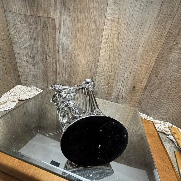 Vintage Beautiful Gothic Harp Candle Holder Silver Plate 11.5” - Picture 12 of 16